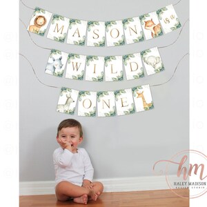 Jungle Safari Gold Wild One Banner, Jungle Birthday Party sign, Wild One Name banner, Jungle Safari first Birthday decorations, HM952