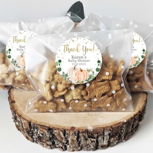 Set of 12 Stickers and bags, Little Pumpkin Thank you tags, Fall baby shower favors, Pumpkin party favors, Pumpkin treat bags Fall tag HM313