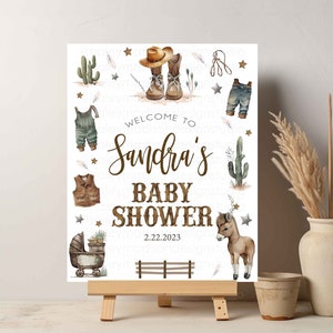 Letrero de bienvenida para baby shower de vaquero pequeño, decoraciones para baby shower de vaquera, letrero para fiesta de vaquero pequeño, tablero para póster de baby shower de vaquera, HM788