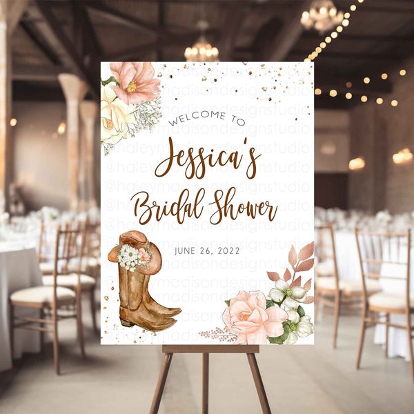 Cowgirl Bridal Shower Welcome sign, Western Country Welcome, Cowgirl Boots Bridal Shower, Sunflower western Bridal Shower decoration sign
