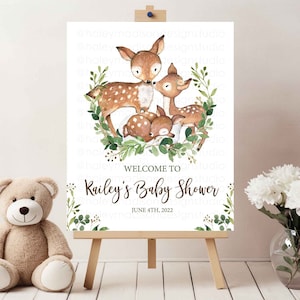 Placa de boas-vindas para chá de bebê Deer Woodland, Placa de boas-vindas para bebê Deer, Placa para chá de bebê Woodland, Chá de bebê neutro em termos de gênero, Animais de veado da floresta