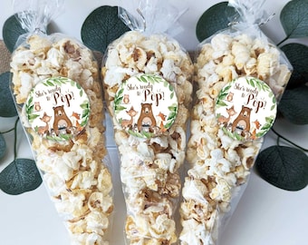 Woodland Baby Shower Popcorn Favor Bags, Stickers, Set of 12
