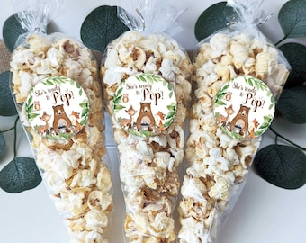 Set of 12 Popcorn Bags with Stickers, Woodland Baby Shower Popcorn bags, Woodland Baby Shower Favors, Ready to Pop favors