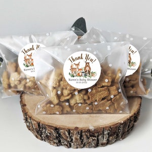 Set of 12 Stickers and bags, Woodland Baby Shower Thank you tags, Woodland baby shower favors, Woodland party favors treat bags, Trail Mix