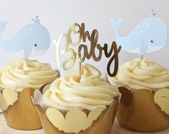 Set of 12 Whale Baby Shower Cupcake Toppers, Whale Cupcake toppers, Whale Toppers, Whale baby shower decorations, Whale food picks, HM239