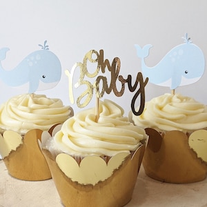 Set of 12 Whale Baby Shower Cupcake Toppers, Whale Cupcake toppers, Whale Toppers, Whale baby shower decorations, Whale food picks, HM239
