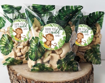 Set of 12 Stickers and bags, Monkey Jungle Party Favors, Monkey First Birthday, Monkey Baby Shower favors, Monkey stickers and bags HM952