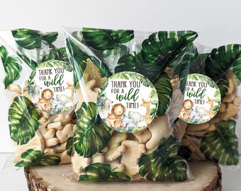 Set of 12 Stickers and bags, Jungle Party Favors, Jungle First Birthday, Jungle Baby Shower favors, Jungle animals stickers and bags HM952