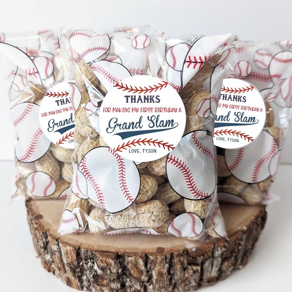 Set of 12 Stickers and bags, Baseball Party Favors, Baseball First Birthday, Rookie Year favor tags, Baseball stickers