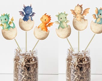 Set of 6 Dragons Centerpieces size 6" Hatching soon dragon Party cutouts