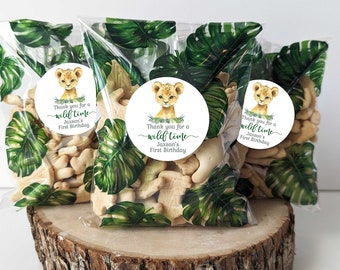 Set of 12 Stickers and bags,  Lion Jungle Party Favors, Lion First Birthday
