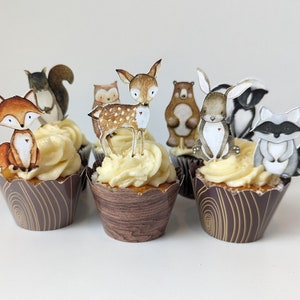 Woodland Cupcake Toppers, Woodland 2&quot; toppers, Woodland party decorations, Woodland baby shower Decoration, Woodland Food picks