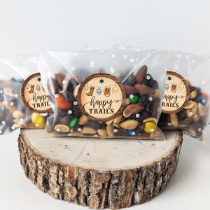 Set of 12 Stickers and bags, Cowboy Happy Trails favors, Little Cowboy party favors, Western baby shower favors treat bags tags HM788