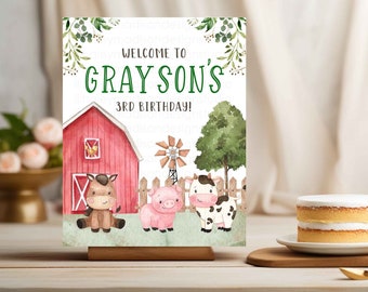 Letrero de bienvenida para cumpleaños de granja, cumpleaños de granero, decoraciones de cumpleaños de granja, animales de granja, cartel de cumpleaños de granero, primer cumpleaños de granja