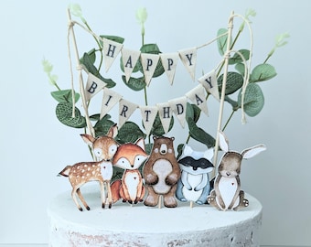 Woodland Cake Topper, Woodland Happy Birthday Cake Topper, Woodland Birthday Cake Topper Woodland Animals cake decoration, woodland decor