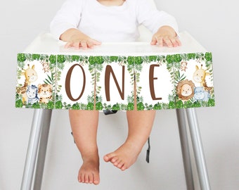 Jungle High Chair Banner, Safari first birthday ONE banner sign, Jungle first birthday party deocrations, jungle ONE banner, safari HM952