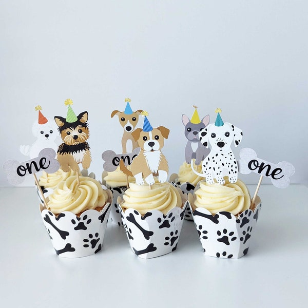 Set of 12 Puppy Cupcake Toppers, Dog Themed Birthday Party Cupcake Toppers, food picks, Puppy party decorations, Cute Puppy bday HM868