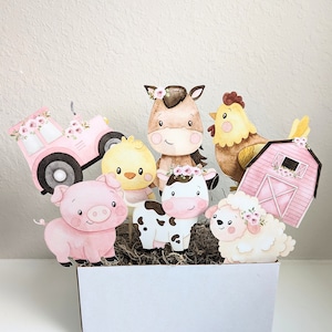 Set of 8 Farm Centerpieces, Barnyard animals, 4" Farm animal cutouts, Floral Farm animals, Farm GenderNeutral Decoration, Cake toppers