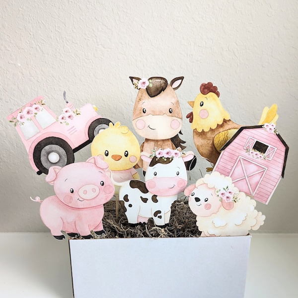 Set of 8 Farm Animals Centerpieces size 4" tall Printed and Shipped