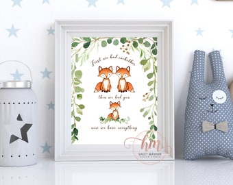 Woodland Nursery Print, Fox baby nursery art print, woodland greenery nursery art, Fox baby shower decor, woodland baby shower DIGITAL FILE
