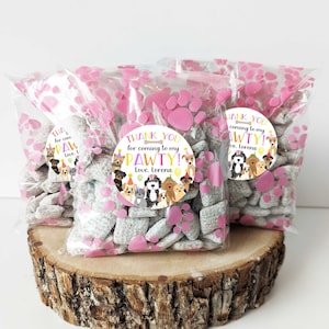 Set of 12 Treat Bags and Stickers, Puppy Party Favor bags, Personalized Puppy Party treat bags, Doggie Bags, Dog Theme Pawty Pink Girl HM868