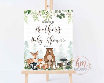 Woodland baby shower Welcome sign, Woodland greenery welcome sign, Woodland baby shower sign, gender neutral baby shower, woodland animals