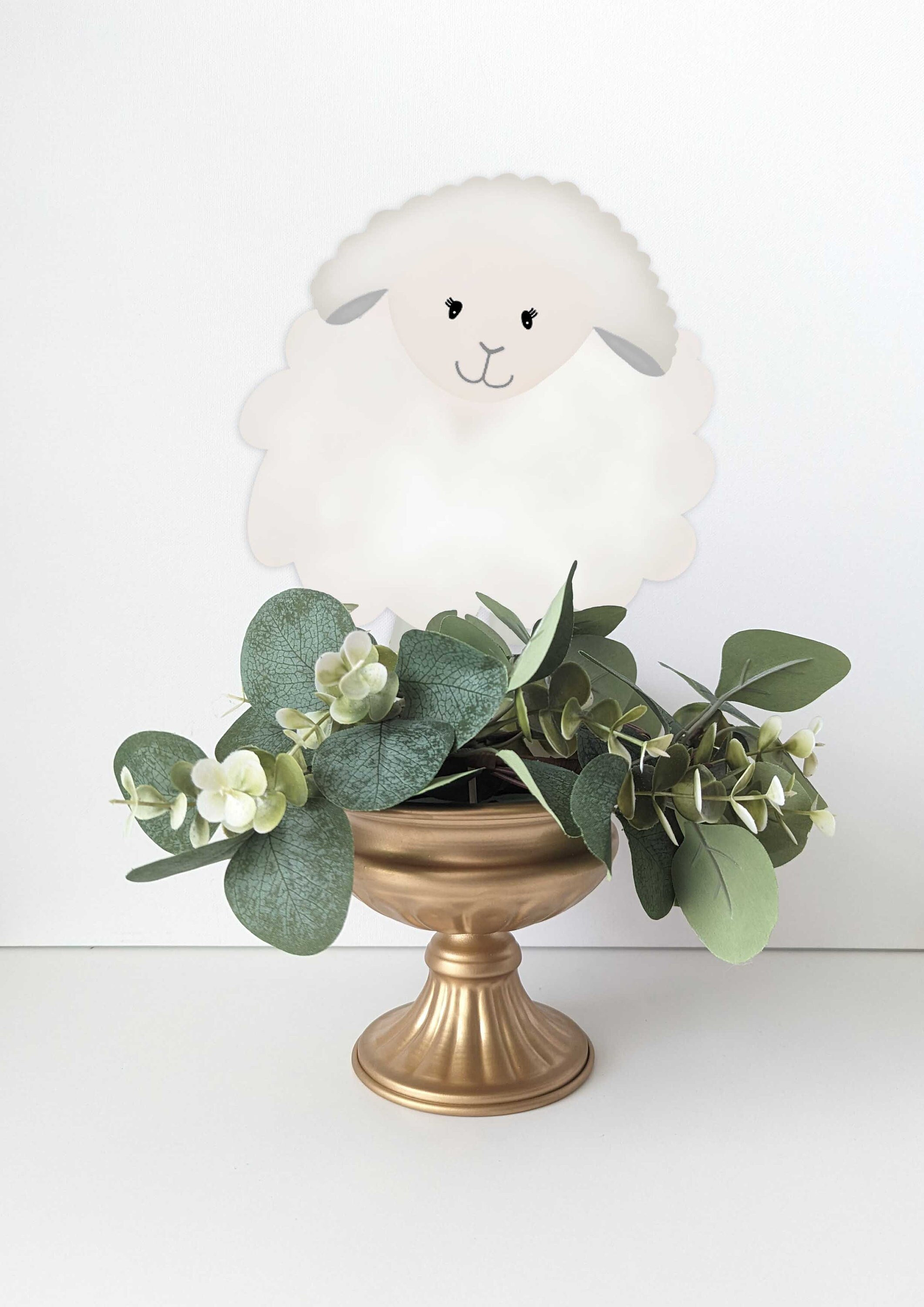 1 Little Lamb Centerpiece, Little Lamb Baby Shower Centerpiece Decoration, Gold Metal Vase Centerpiece, Little Lamb Baptism decor