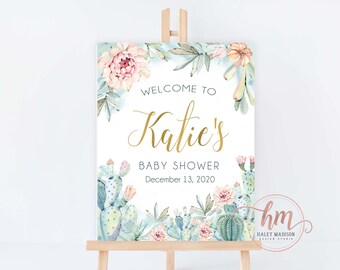 Succulent Baby Shower Welcome sign, Succulent Welcome Sign, Welcome Baby Succulent Sign, Girl baby shower, Gender Neutral Succulent HM452