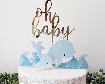 Whale Cake Topper, Whale Baby Shower Oh Baby Cake Topper, Gold Oh Baby topper, Whale baby shower decoration, Gender Neutral shower HM239