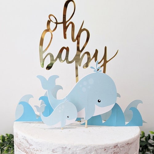 Whale Cake Topper Whale Baby Shower Oh Baby Cake Topper Gold Etsy