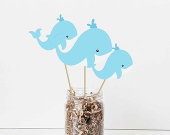 Whale Sea Centerpieces Set of 6 Whales size 6", Whale Baby Shower Centerpieces Whale Party cutouts Whale party decorations Nautical baby
