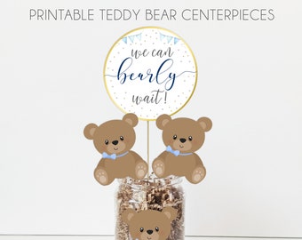 AFDRUKBARE Teddybeer middenstukken, Teddybeer baby shower decoraties, Bearly Wait afdrukbare beer middenstukken, jongen teddybeer teken HM887