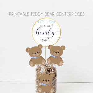 Centrotavola stampabile per orsacchiotti, decorazioni per baby shower Teddby Beary, pezzi centrali per orsi stampabili Bearly Wait, segno di orsacchiotto ragazzo HM887
