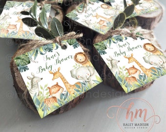 Safari Baby Shower Favors, Jungle personalized Tea Light Candle favors, Rustic Personalized favors, Jungle Gender Neutral Greenery HM952