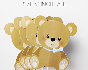 Set of 4 Teddy Bear Centerpieces size 6" tall, Bearly Wait centerpieces, Teddy bear cutouts, teddy bear baby shower decorations HM887