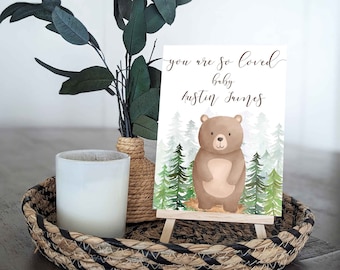 Woodland Centerpieces, Bear Baby Shower centerpiece, woodland decorations, woodland table decor, Woodland party sign, bearly wait HM006