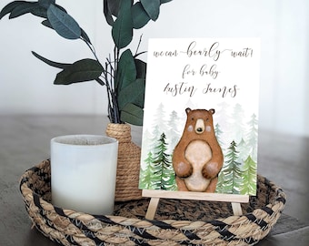 Woodland Centerpieces, We can Bearly Wait Baby Shower centerpiece, woodland decorations, woodland table decor, Woodland baby shower sign