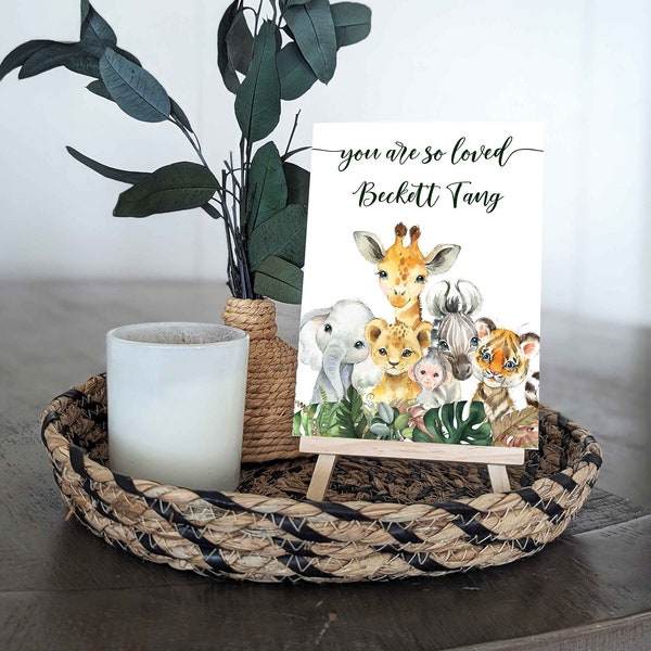 Jungle Table Top Centerpiece, Jungle baby shower decorations, Jungle animals party decor, jungle sign and easel stand, jungle party HM952