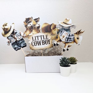 Set of 6 Cowboy Centerpieces, 6&quot; Little Cowboy, Cowboy baby shower centerpiece Cowboy Birthday Party centerpieces, Cowgirl Decorations HM788