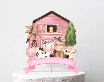 Personalized Farm Animals Cake Topper, Barnyard Birthday Party Decoration