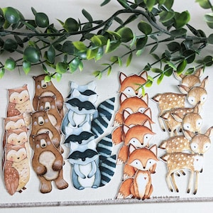 2 Inch woodland animals cutouts, 2&quot; woodland cutouts, Woodland Animals cardstock cutouts, woodland baby shower Floral Woodland birthday