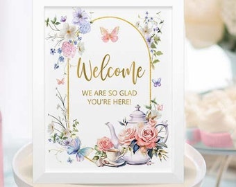 PRINTABLE Tea Party Welcome sign 8x10", Tea Party Theme Birthday party Table sign, Tea Welcome Baby Shower sign, Bridal Shower