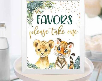 PRINTABLE Jungle Favors sign 8x10, Safari baby shower Guest Favros sign, Gender neutral jungle animals Baby Shower