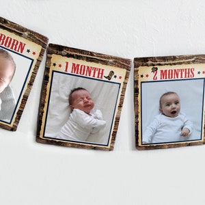 Cowboy photo banner fits 4x4 photos, Little Cowboy New born to 12 months banner, Cowboy picture banner, cowboy first birthday HM788