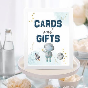 PRINTABLE Space Cards and Gifts sign 8x10, Moon Astronaut boy sign, Space Baby Shower, Birthday Party table sign