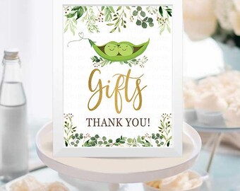 DO DRUKU Tabliczka z prezentami „Dwie krople wody” 8x10, Tabliczka na stół z prezentami, Tabliczka na baby shower dla bliźniaków