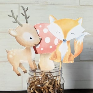 Set of 8 woodland 4&quot; centerpieces, Paper Woodland Animals, Woodland Animal Cutouts, Forest Friends Baby shower Birthday Decorations HM006