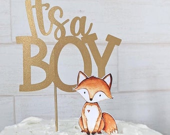 Fox Cake Topper, Fox Baby Shower cake topper, Fox It's a boy topper, Fox It's a Girl cake topper, Woodland baby shower cake topper, Fox baby