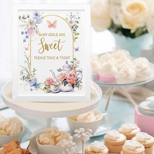 PRINTABLE Tea Party Baby Girls are sweet take a treat sign 8x10&quot;, Tea Party Theme Birthday party Table sign, Baby Shower sign food sign