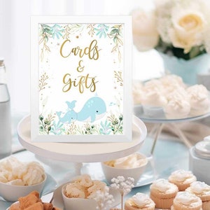 PRINTABLE Whale Cards & Gifts sign, Whale baby shower Gifts sign, Cards and Gifts sign, Whale Gender Neutral baby shower decor